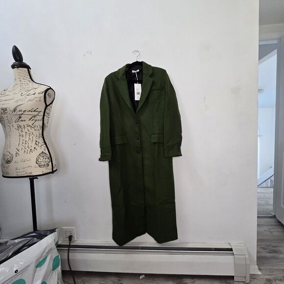 Thakoon Women's Virgin Wool Long Coat Deep Green Size L Cozy Elegance NWT $598 - Picture 8 of 13